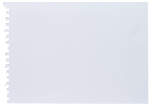 Blank white sheet torn from notepad against white isolated background