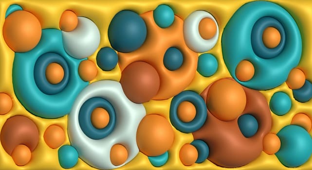 Background with circles, inflated shapes. 3d rendering illustration
