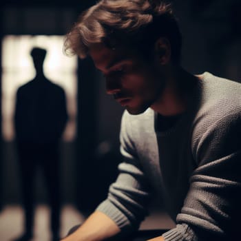 guy with mental health problems like depression sits and tries to deal with it alone generative ai