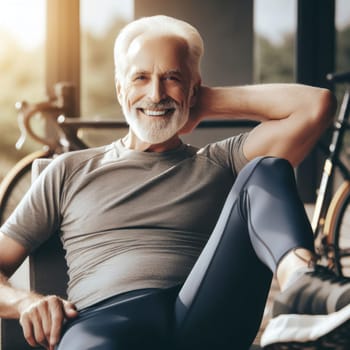 elderly man keeping a healthy lifestyle by doing exercise generative ai