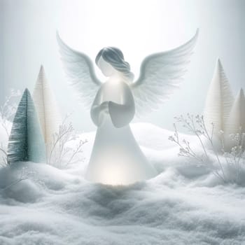 Ethereal angel in snowy serenity. Created using AI Generated technology and image editing software.