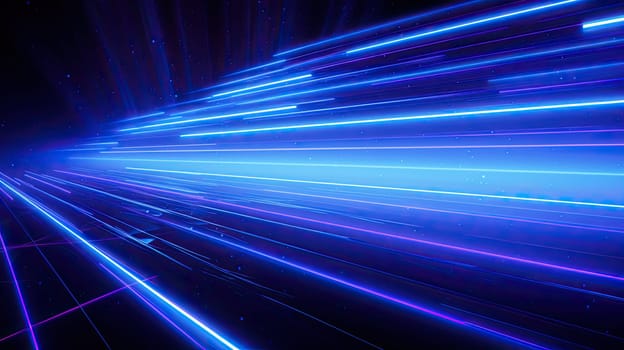 Blue neon laser lines abstract background. Generative AI design