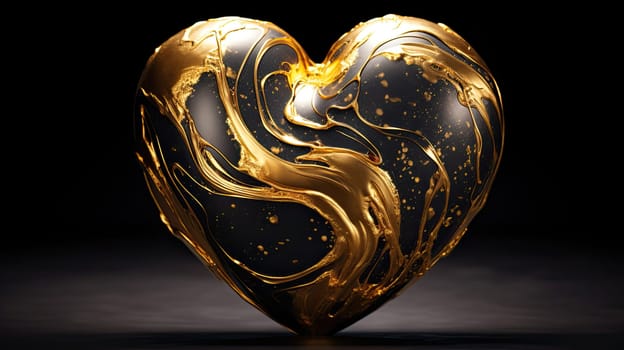 Abstract black and golden marble heart background. Valentines Day greeting card. Generative AI design