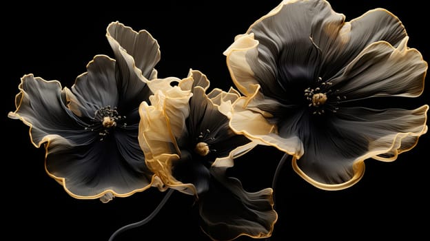 Black and beige liquid flowers abstract background. Generative AI design