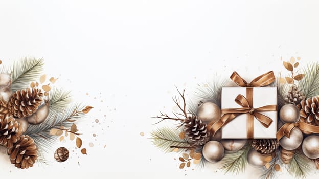 New Year and Christmas background with gift box. Generative AI design