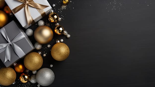 New Year and Christmas background with gift boxes. Generative AI design