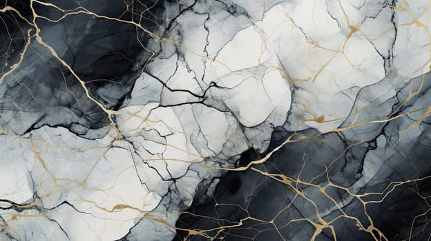 Abstract black white golden grunge marble texture background. Generative AI design