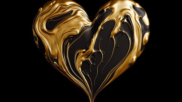 Liquid gold in the form of heart shape abstract background. Valentines Day greeting card. Generative AI design