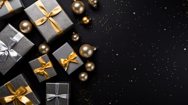 New Year and Christmas background with gift boxes. Generative AI design