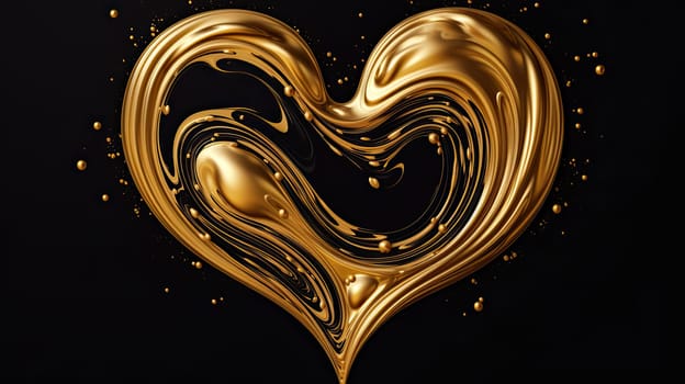 Liquid gold in the form of heart shape abstract background. Valentines Day greeting card. Generative AI design