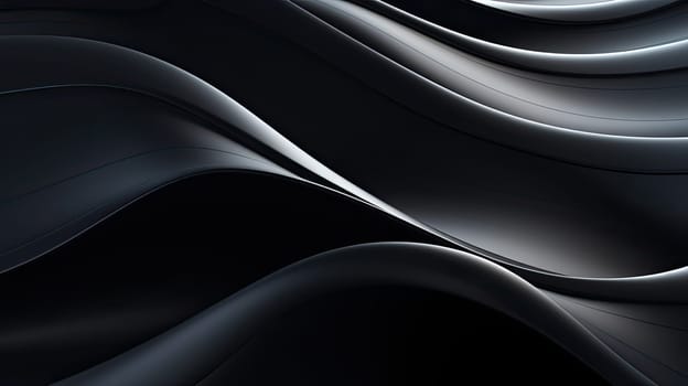 Black silk glossy waves abstract background. Generative AI design