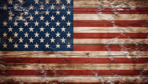 American grunge wooden flag, Independence Day background. Generative AI design