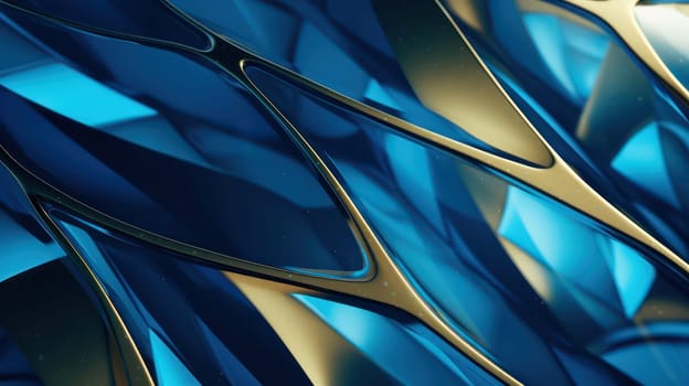 Bronze and blue geometric pattern abstract glossy background. Generative AI design
