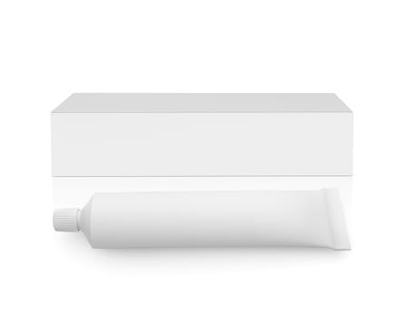 Medicine tube and package isolated on white background