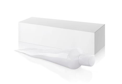 Medicine tube and package isolated on white background
