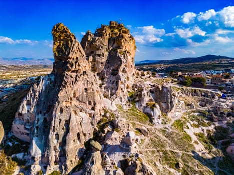 View of Uchisar Castle in Nevsehir Province in Cappadocia, Turkey.
