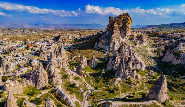 View of Uchisar Castle in Nevsehir Province in Cappadocia, Turkey.