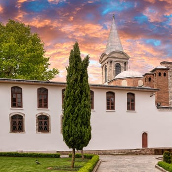 Third courtyard of Topkapi Palace in Istanbul, Turkey in a spring day before sunset