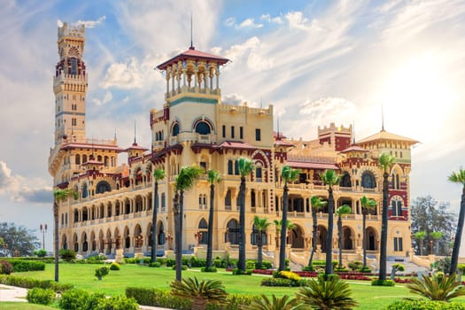 Montaza Palace beautiful full view, popular place of Alexandria, Egypt.