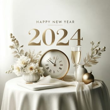 Elegant New Year 2024 celebration. Created using AI Generated technology and image editing software.