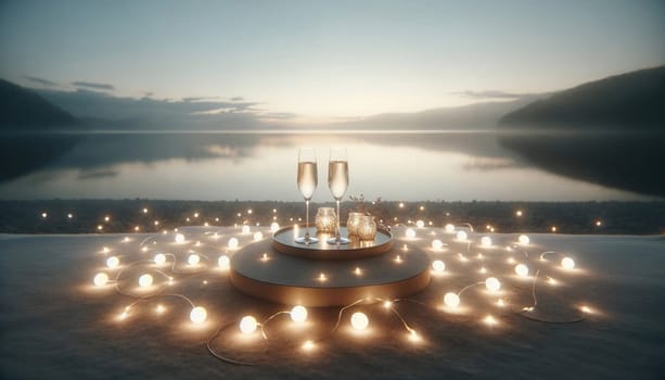 Lakeside evening glow. Created using AI Generated technology and image editing software.