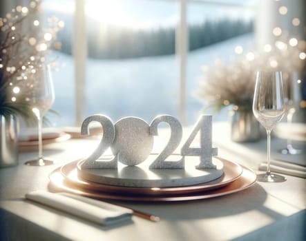 Elegant 2024 celebration setup. Created using AI Generated technology and image editing software.