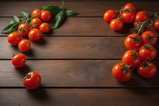 Tomatoes on a wooden table on a dark background. ai generative