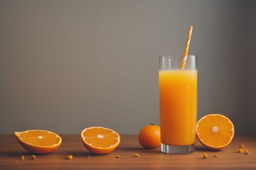 Glass of orange juice and fresh orange fruits. ai generative