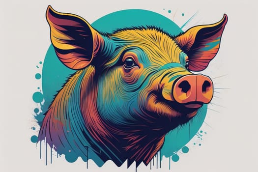 Pig head. Colorful vector illustration. Isolated on a solid color background. generative ai
