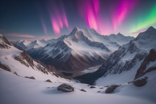 Mountains and snow-capped peaks of the Caucasus Mountains. ai generative