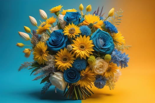 wedding bouquet of different colors on a solid color background. ai generative