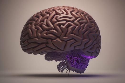 Human brain on a solid color background. ai generative