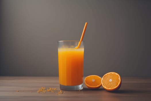 Glass of orange juice and fresh orange fruits. ai generative