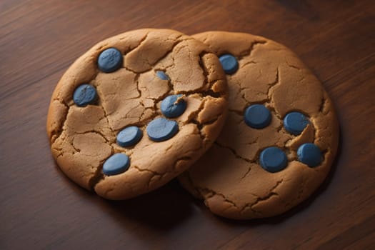 Chocolate chip cookies on orange background. Close up. Selective focus. ai generative