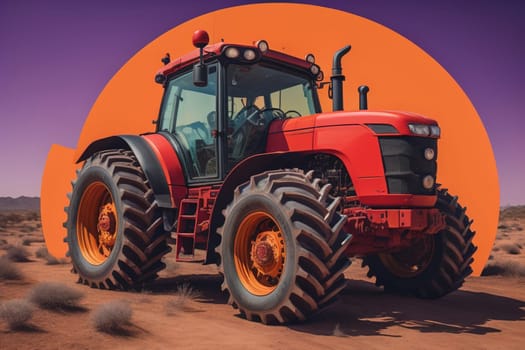 Modern tractor on a colored background. ai generative
