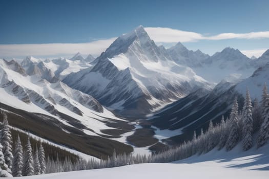 Mountains and snow-capped peaks of the Caucasus Mountains. ai generative