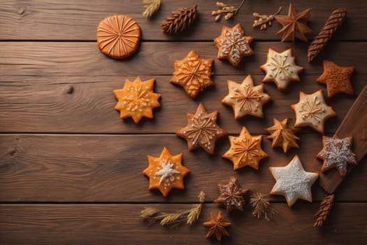 Cookies on a wooden table. Top view. ai generative