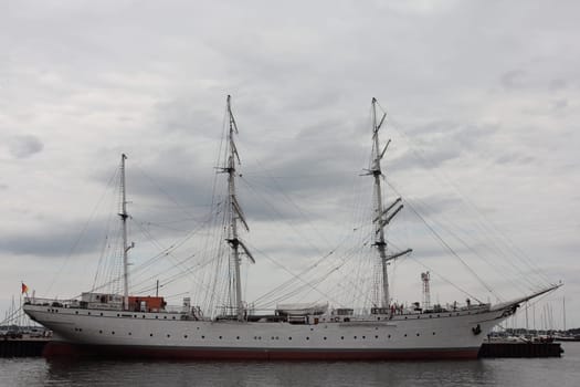 Stralsund, Germany – August 01, 2017 - Gorch Fock I  is a German three-mast barque, the first of a series built as school ships for the German Reichsmarine in 1933.