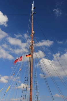 The rigging of a sailing ship without a sail