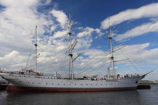 Stralsund, Germany – August 03, 2017 - Gorch Fock I  is a German three-mast barque, the first of a series built as school ships for the German Reichsmarine in 1933.