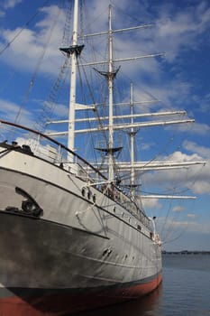 Stralsund, Germany – August 03, 2017 - Gorch Fock I  is a German three-mast barque, the first of a series built as school ships for the German Reichsmarine in 1933.