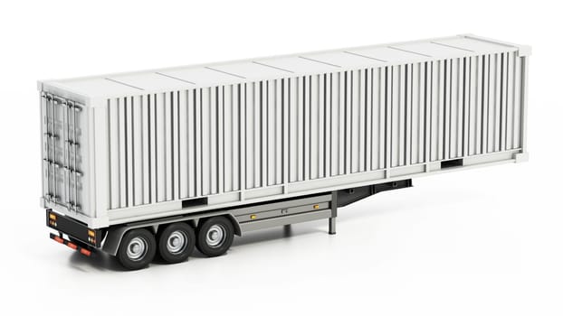 White semi truck trailer isolated on white background. 3D illustration.
