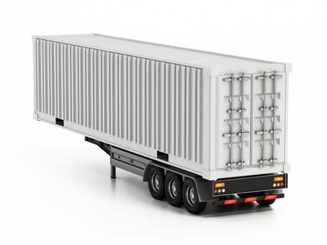 White semi truck trailer isolated on white background. 3D illustration.
