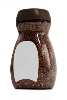 Instant coffee jar with blank label isolated on white background. 3D illustration.