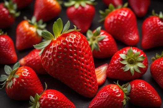 Fresh strawberries on a solid color background. generative ai