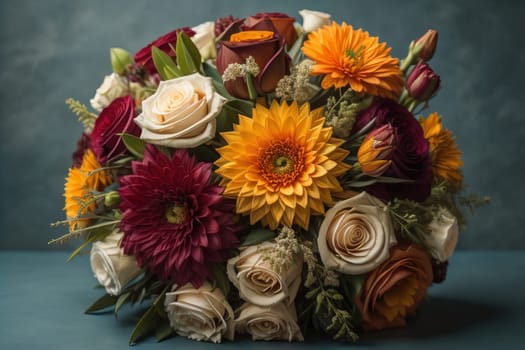 wedding bouquet of different colors on a solid color background. ai generative