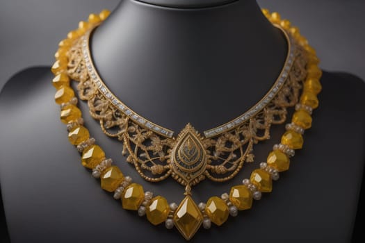 necklace on a mannequin in the studio on a solid color background. ai generative