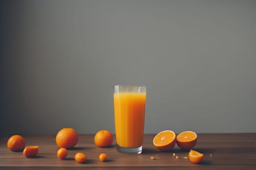 Glass of orange juice and fresh orange fruits. ai generative