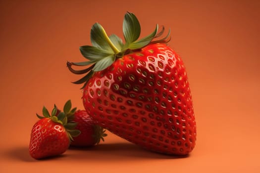 Fresh strawberries on a solid color background. generative ai
