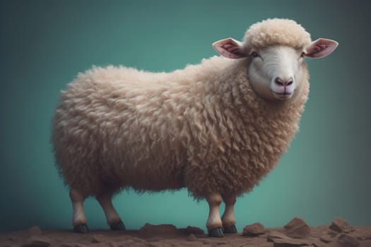 Sheep on a solid color background. Photo in old color image style. ai generative